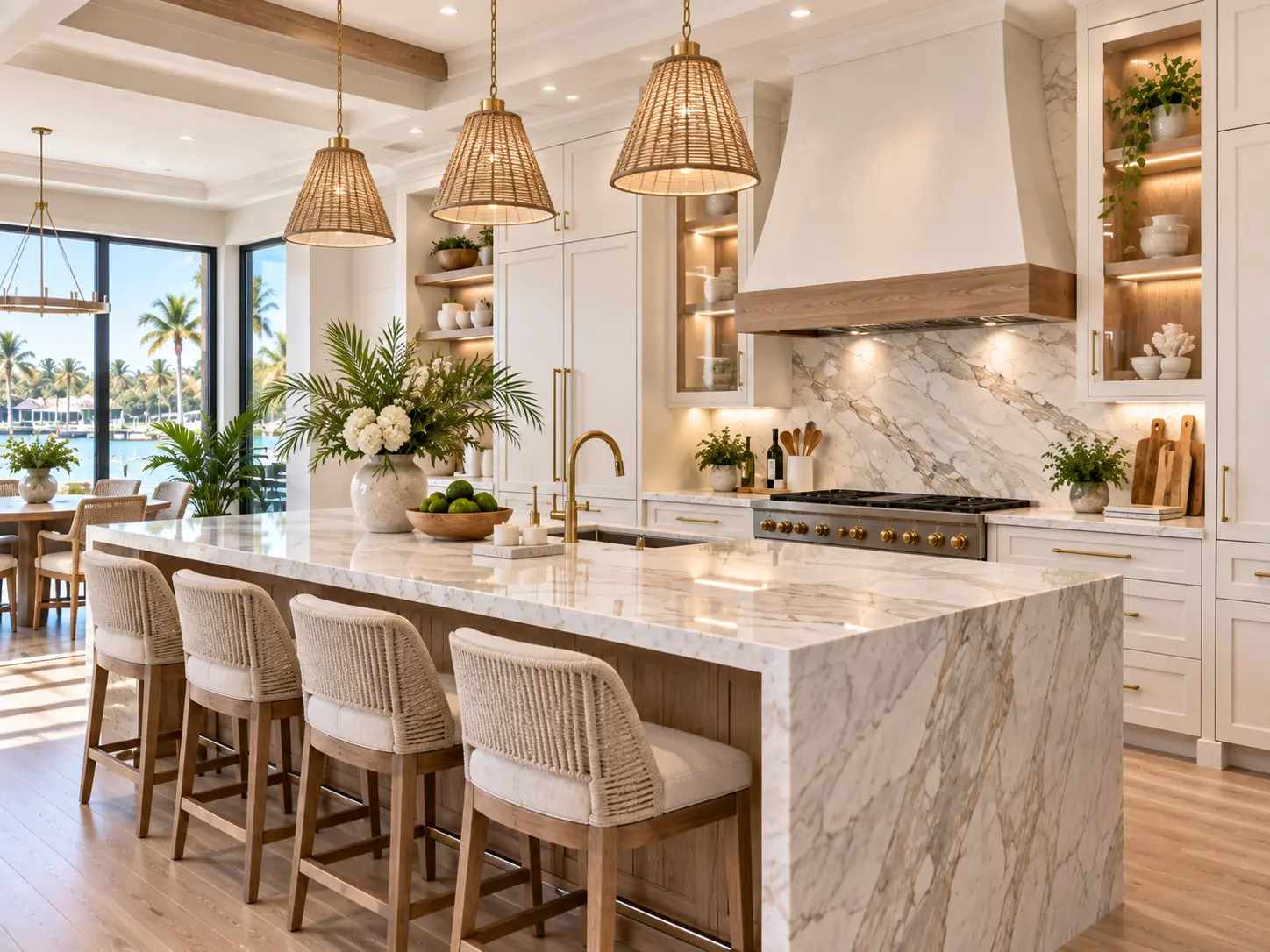 Full-height kitchen storage wall with integrated appliance fronts and pantry cabinetry